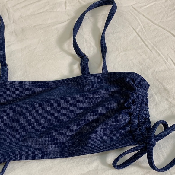 New Cupshe Navy Blue Denim‎ Jean Print Bikini Set S/M - Picture 2 of 9